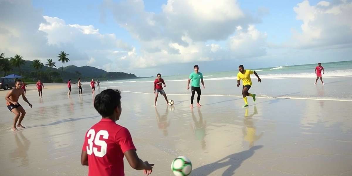 Margao Marauders - Gameplay Screenshot Margao Marauders gameplay showing a beach football match with players in action